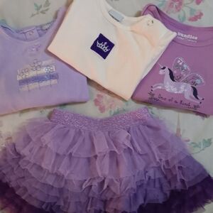 Purple Tutu Skirt and 3 Graphic Tees Set Size 12-18 Months